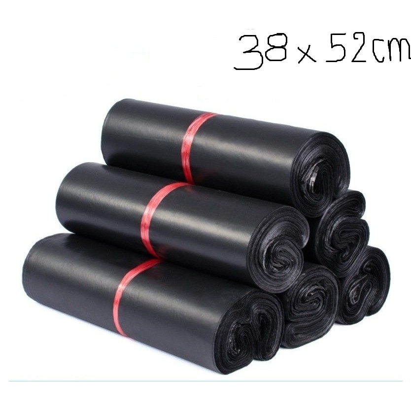 Combo 100 Túi Nylon Đen Đóng Hàng Niêm Phong Có Keo Dán Miệng 38x52cm