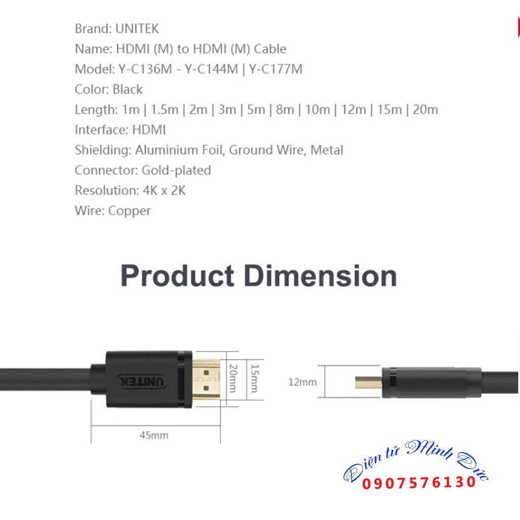 cable hdmi Unitek 5m Y-C140 ( Hàng chính hãng)