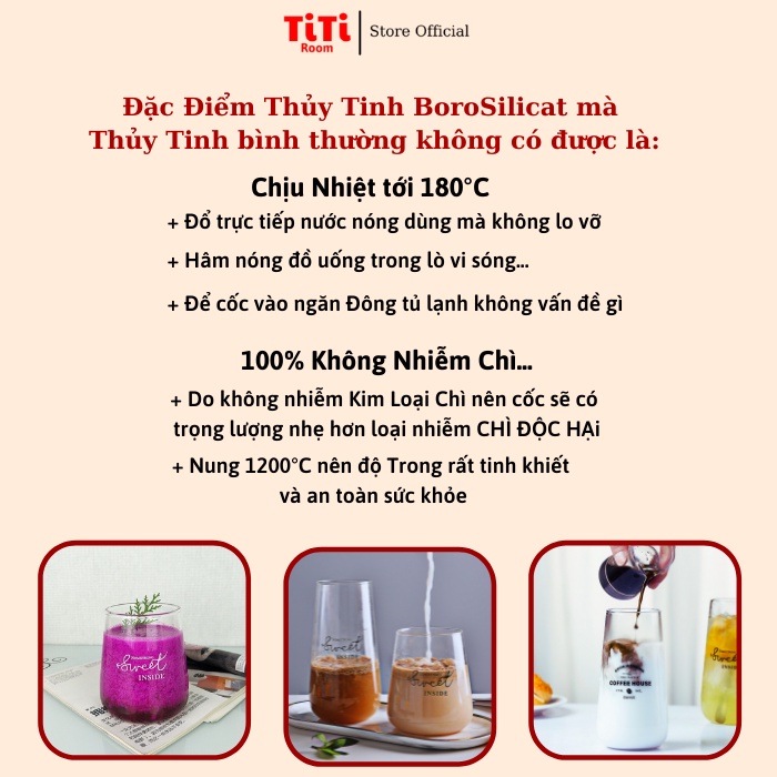 Ly thủy tinh uống sinh tố cao cấp dễ thương The Coffee Cốc thủy tinh tròn chịu nhiệt đẹp sang chảnh uống cà phê TiTiRoom