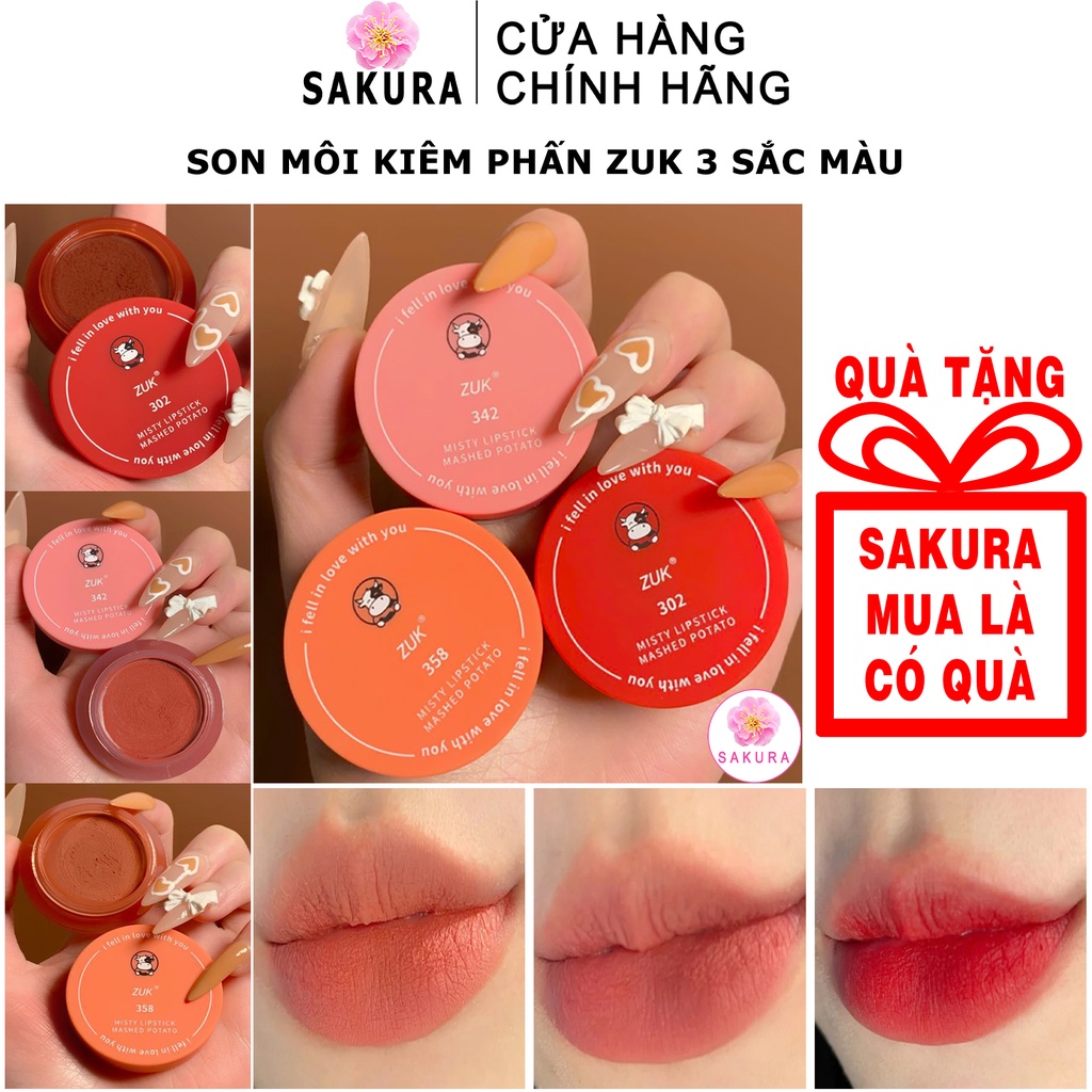 Son kem lì khiêm phấn má hồng Zuk dưỡng ẩm nhung mịn lâu trôi cao cấp nội địa trung SAKURA kèm cọ cao cấp Zuk