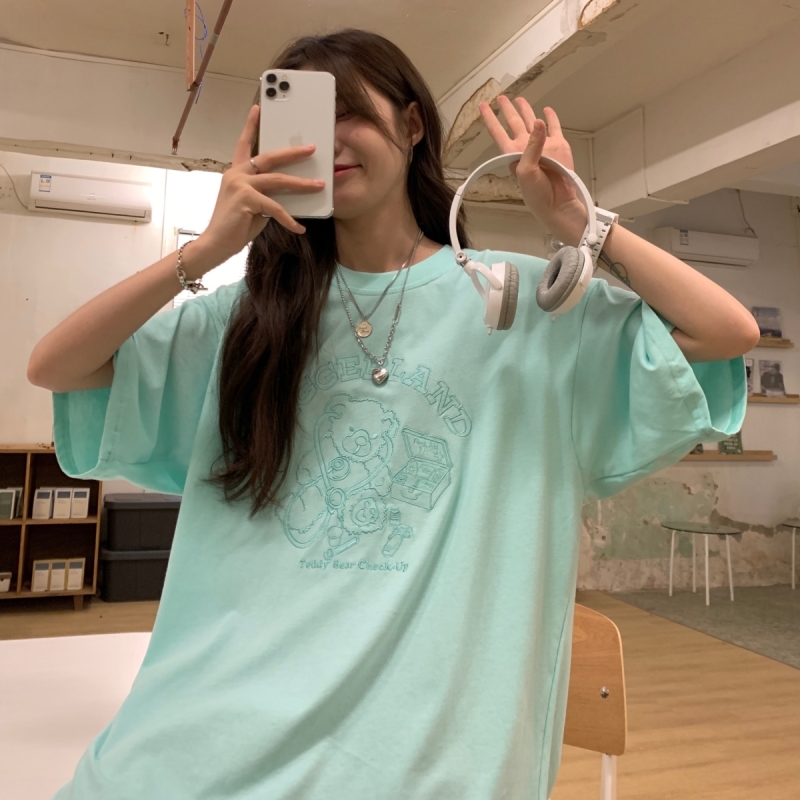 Áo thun ngắn tay thêu họa tiết xinh xắn dành cho nữ