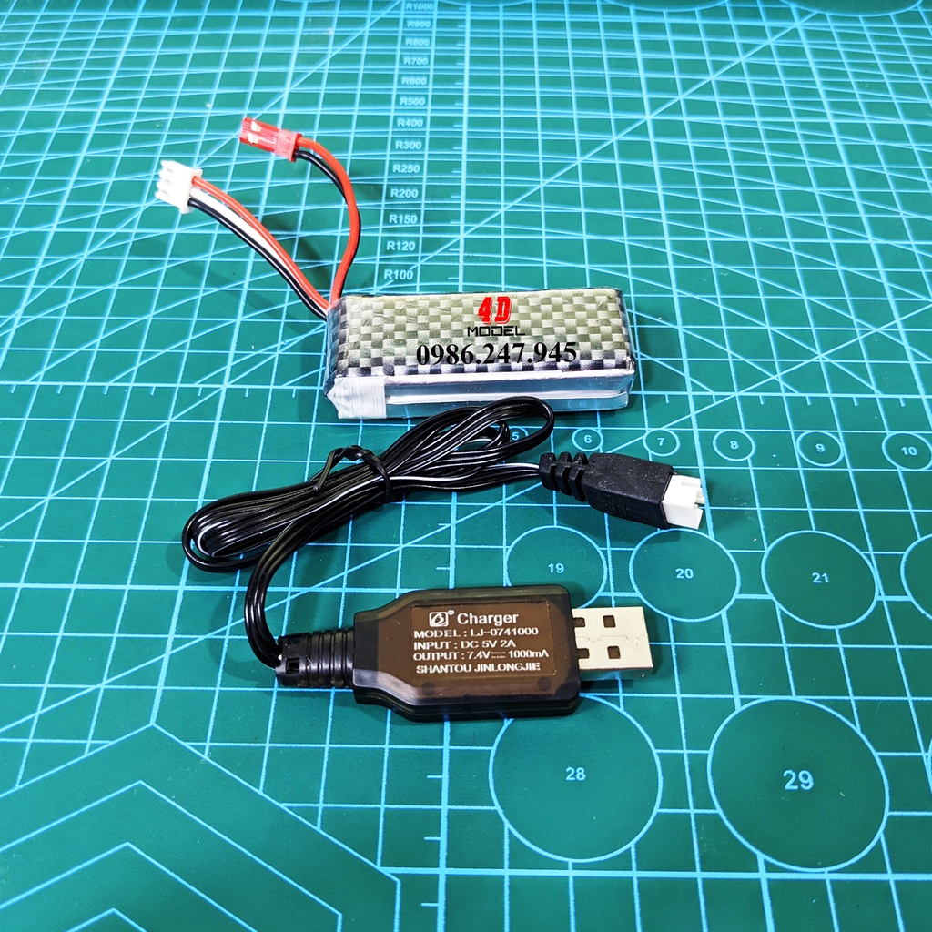 Pin Máy Bay Điều Khiển Zy740. Dây sạc pin Zy740. Pin 2s 7,4V/850mAh. Phụ kiện máy bay. Phụ kiện RC