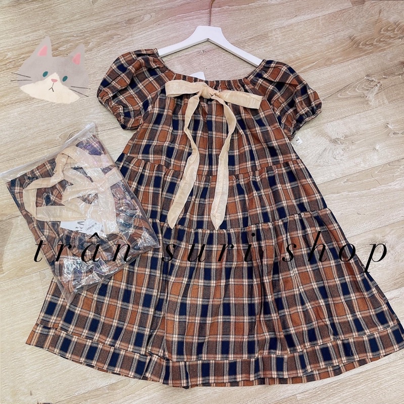 đầm bẹt vai chất bố thô, túi zip hàng qc chuẩn xịn đẹp ( 100% y hình)