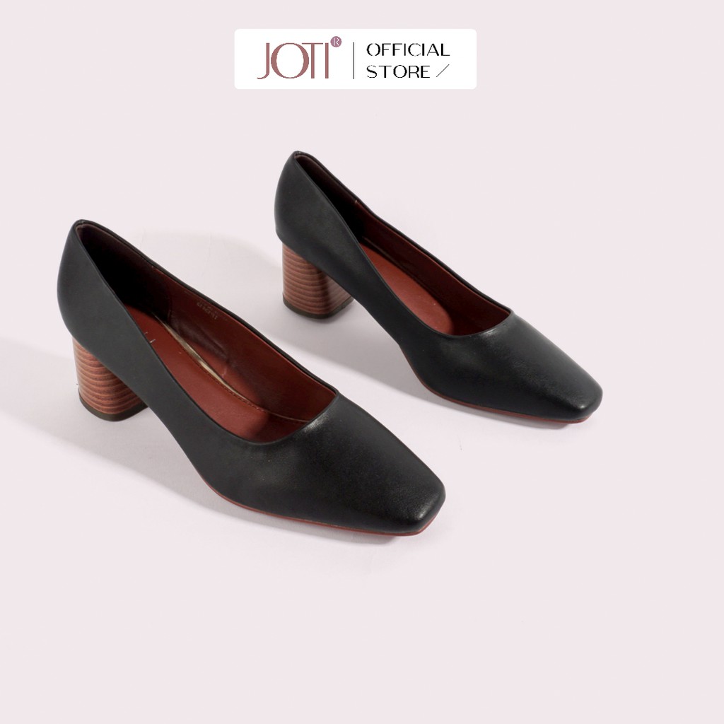 JOTI Giày Cao Gót Nữ Denise 3233VN5 2021 - Màu Đen Mũi Vuông Độc Đáo Đế Trụ Vân Gỗ 5cm - Mang Công Sở Đi Làm Dự Tiệc
