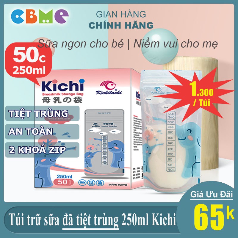 Túi trữ sữa Kichilachi 250ml, đựng sữa mẹ đông lạnh cho bé CBME