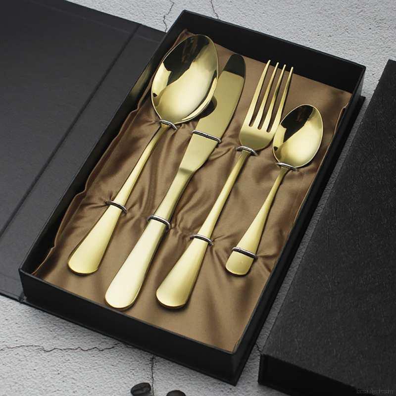 Stainless steel fork + knife + spoon + tea spoon