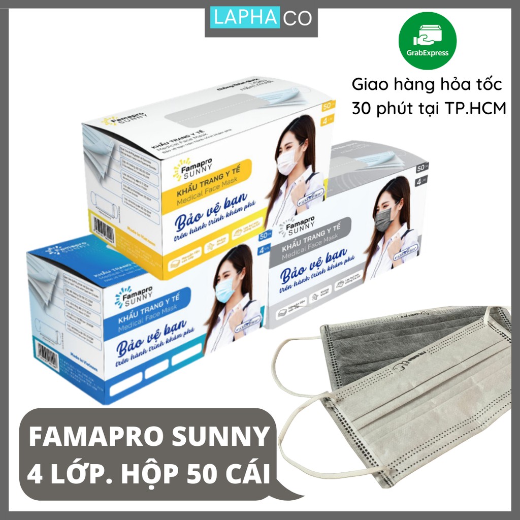 Khẩu trang y tế 4 lớp kháng khuẩn Famapro Sunny (HỘP 50 CÁI) - Chính hãng công ty Nam Anh