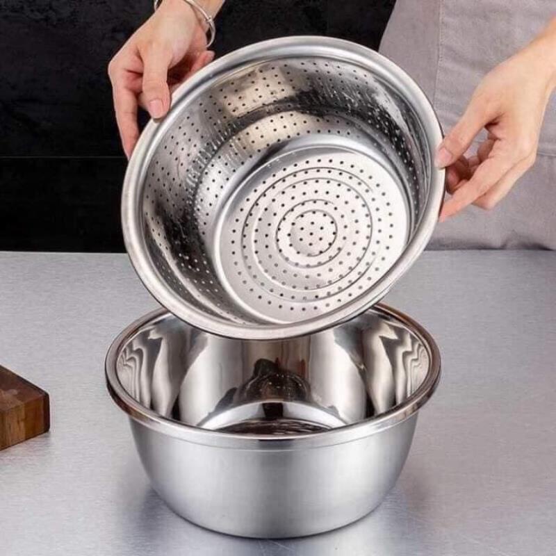 Dụng cụ nhà bếp bộ nạo rau củ quả thông minh Nhật Bản kiêm rổ và chậu inox cao cấp đa năng tiện lợi AZ S2200