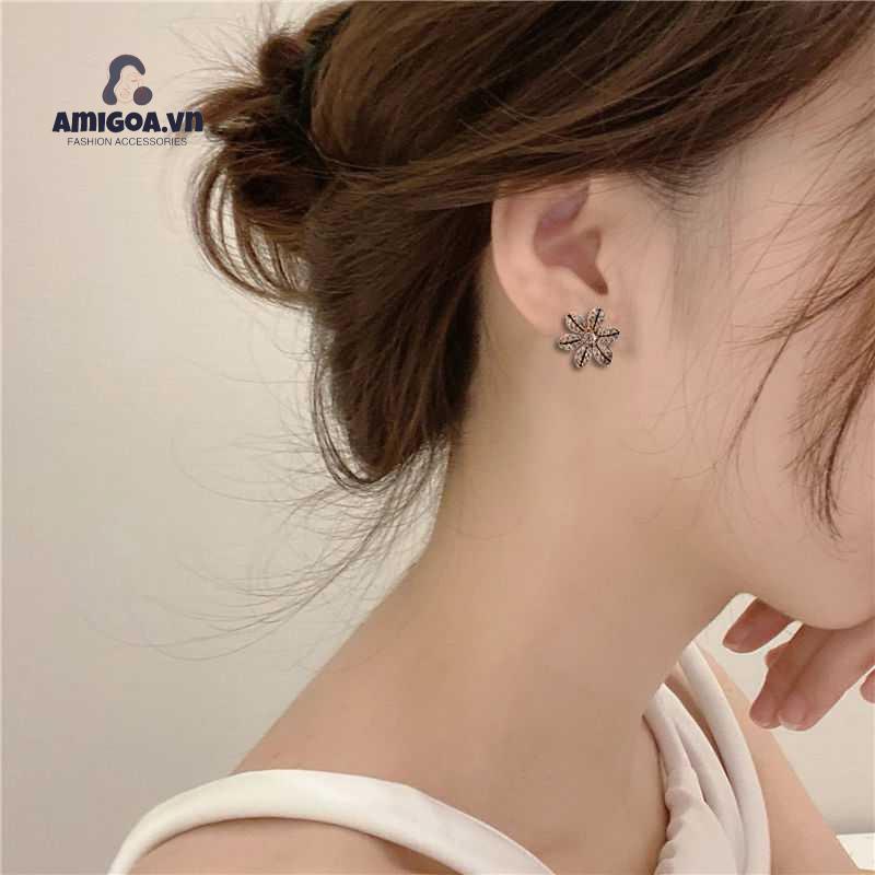 ✨✨Bông Tai Hình Cánh Hoa Đính Kim Cương Giả Vẽ Dầu Thời Trang