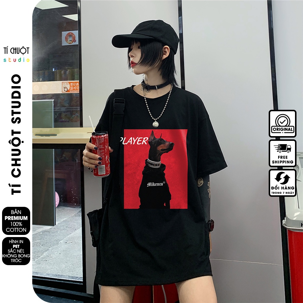 Áo thun mikenco chó player nam nữ in hình 5D, áo phông unisex mikenco dobermann tay lỡ - Tí Chuột Studio