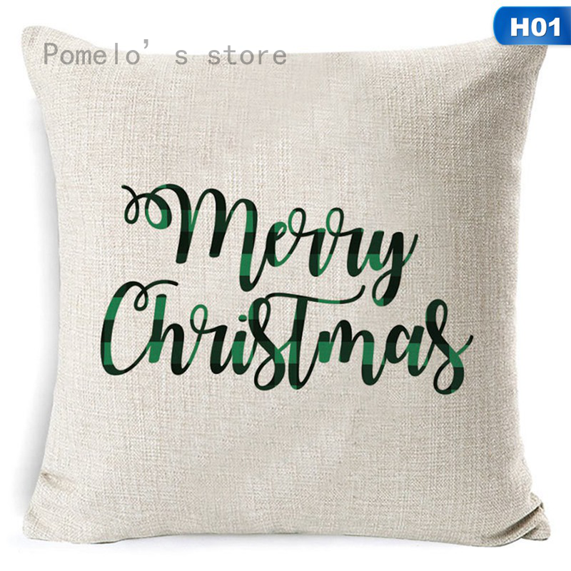 Vỏ bọc gối ghế sofa bằng linen in chữ Merry Christmas
