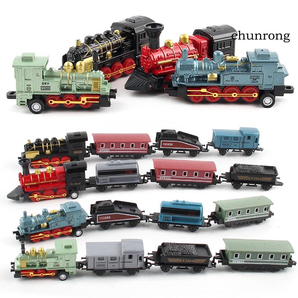 Set 4 mô hình tàu lửa hơi nước mini cổ điển cho bé