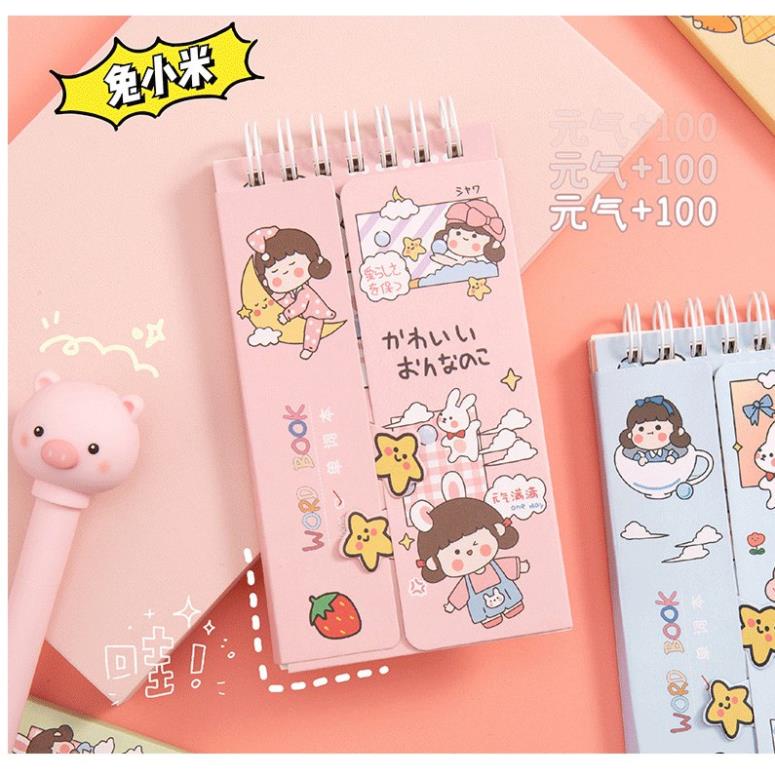 Sổ học từ vựng ngoại ngữ tiếng anh, Sổ ghi nhớ gáy lò xo hình bé gái màu hồng 80 tờ 160 trang