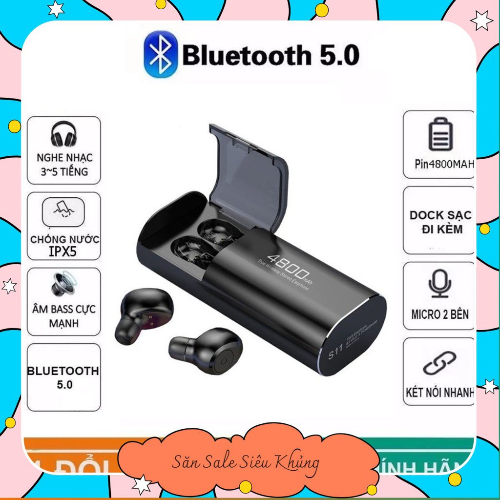 Tai nghe Bluetooth Kiêm Sạc Dự Phòng Amoi S11 TWS 4800 mAh Công Nghệ 5.0 Không Dây Nghe Nhạc Sống Động janna.shop5