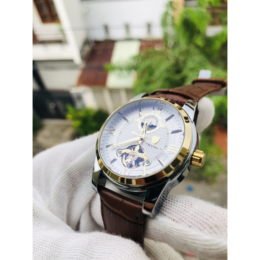 ĐỒNG HỒ NAM AUTOMATIC HIỆU TEVISE CHÍNH HÃNG DÂY DA ĐỦ MÀU