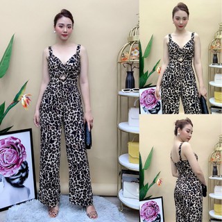 Jumpsuit nữ 2 dây ống rộng hoạ tiết