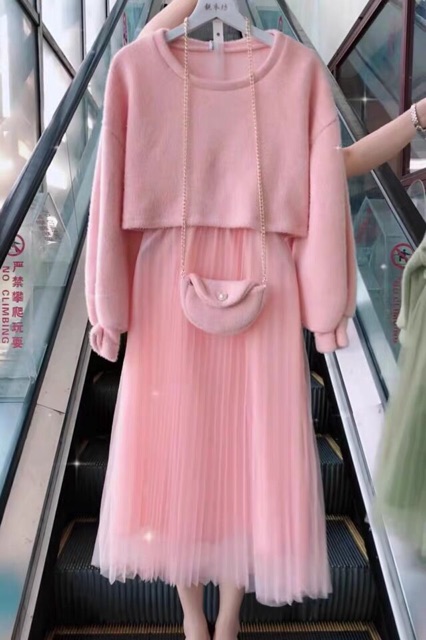 Set 3 món áo dạ kèm túi kèm váy 2 dây