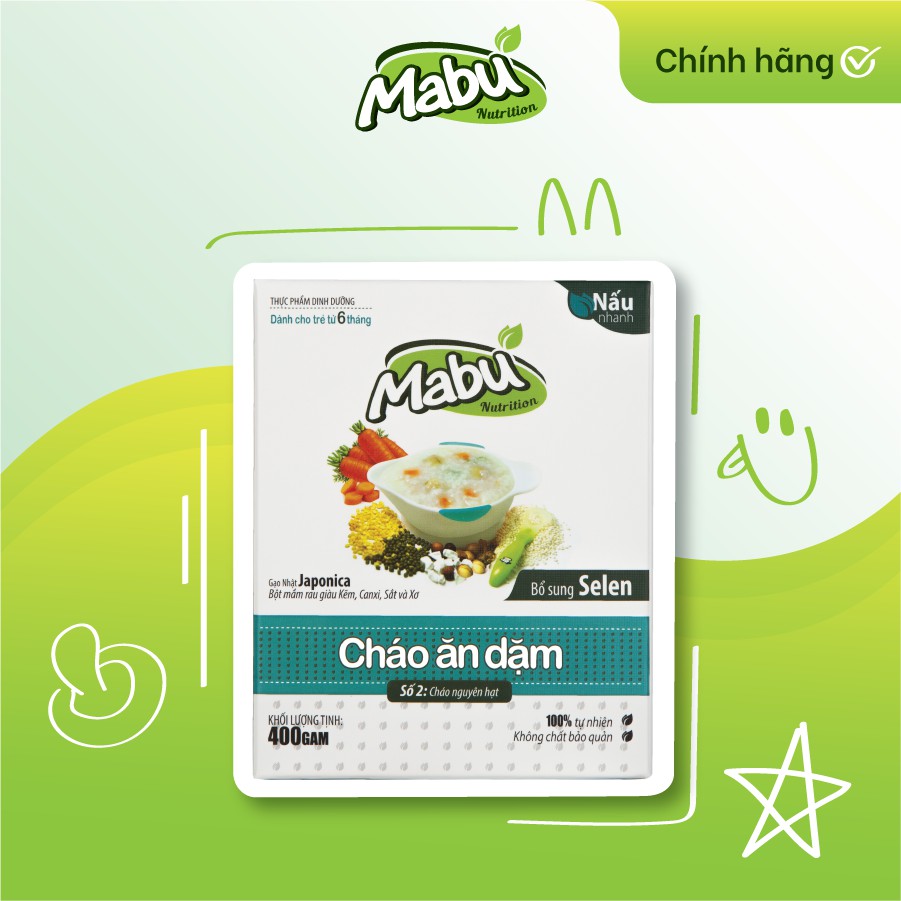 Cháo nguyên hạt cho bé Mabu 400g, cháo ăn dặm nấu nhanh cho bé từ 10 tháng