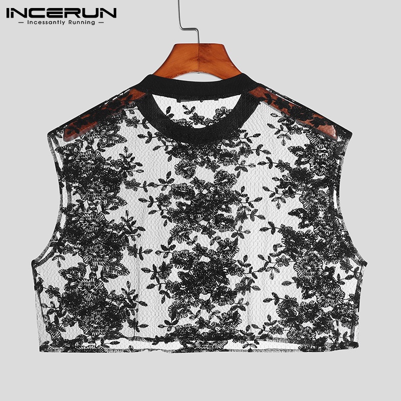 Áo ngắn INCERUN không tay họa tiết hoa thời trang cho nam