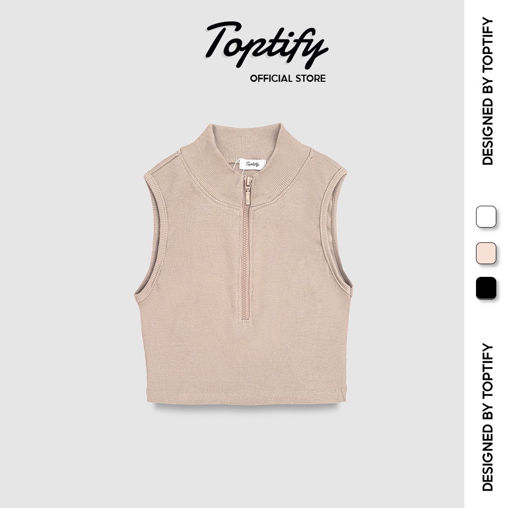 Áo croptop nữ trơn TOPTIFY sát nách dây kéo cổ lọ thun bo gân co giãn My Sunshine Top AC238