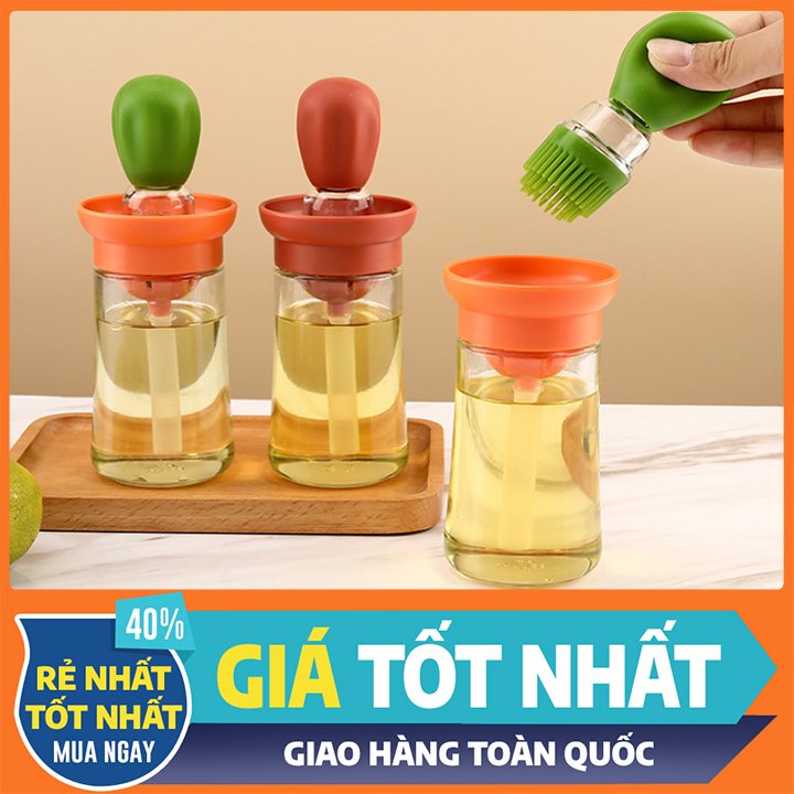 Bình đựng dầu ăn kèm đầu cọ quét dầu tiện dụng -Cọ quét dầu ăn silicon kèm bình đựng dầu thủy tinh chịu nhiệt cao