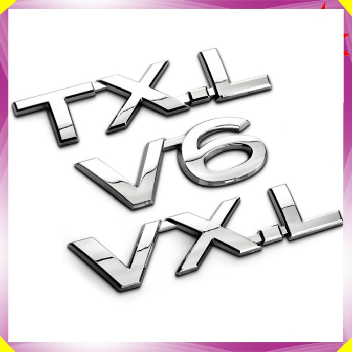 Decal tem chữ inox V6, VX, TX.L, VX.L dán trang trí xe ô tô (HÀNG LOẠI 1)