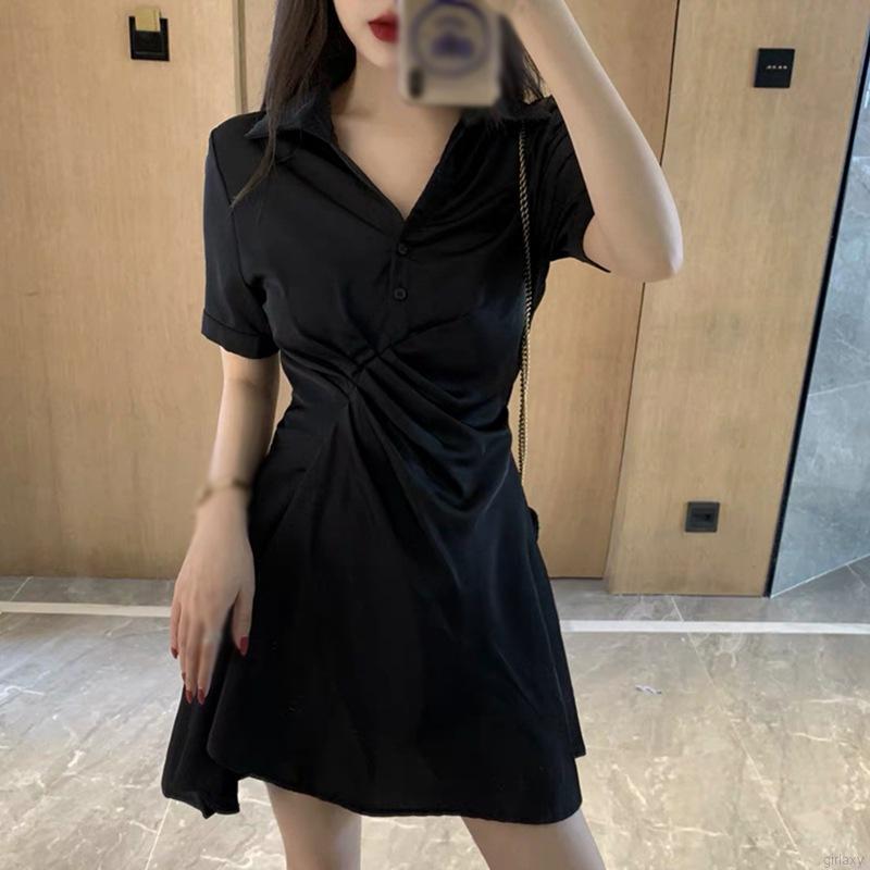 Đầm Ngắn Dáng Ôm Cổ Chữ V Phong Cách Hàn Quốc Nữ Tính