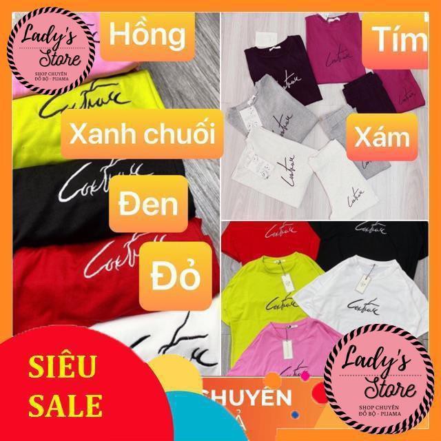 Đồ bộ nữ mặc nhà áo cộc quần dài thêu chữ Couture chất liệu cotton thoáng mát JUSOKA