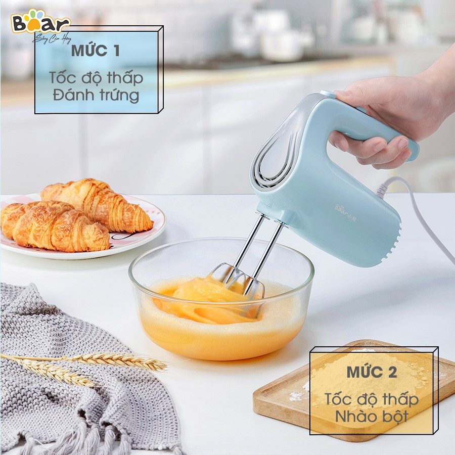 Máy đánh trứng Bear DDQ-B02P5 Đánh bông lòng trắng trứng, kem tươi và trộn bột dạng lỏng với 5 tốc độ