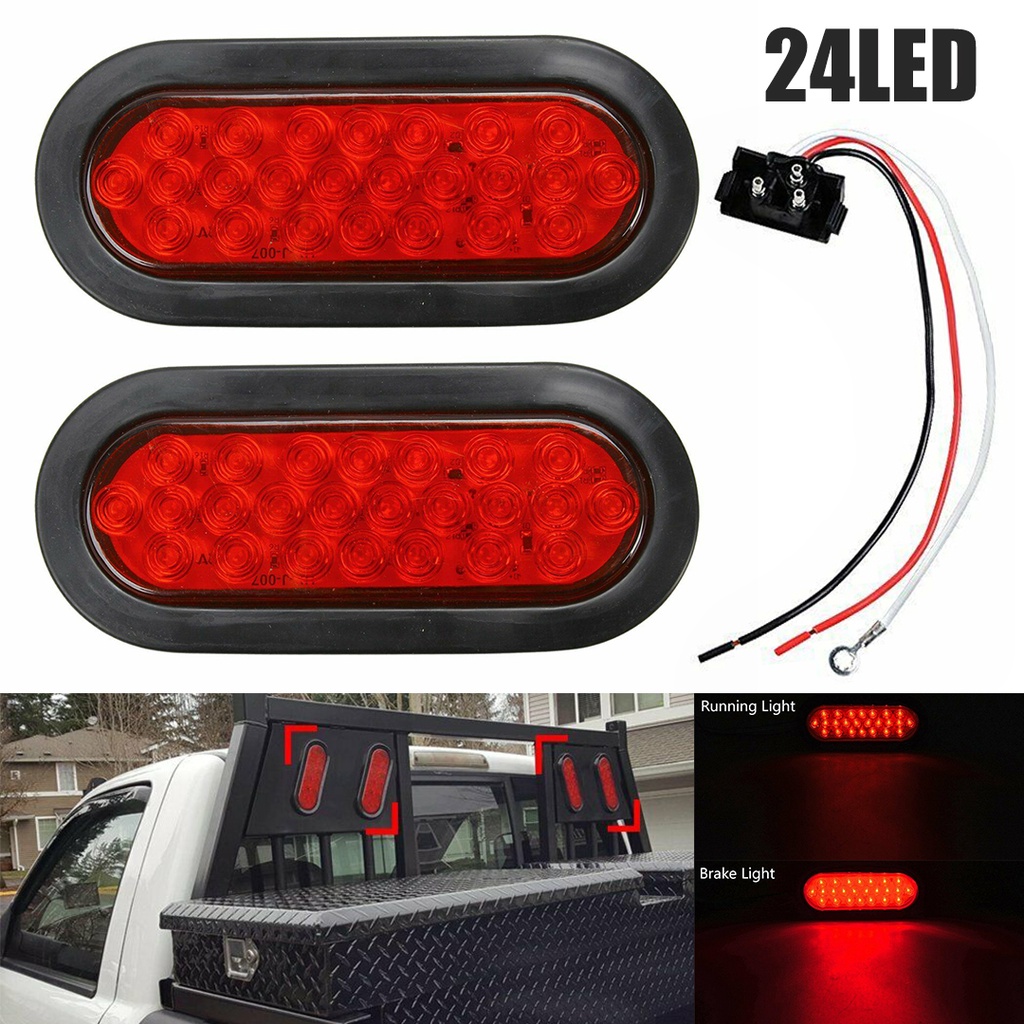 2pcs 6" Oval 24-LED Tail Lights Red Turn Signal Brake Car Truck RV Universal ☆BjFranchisemall