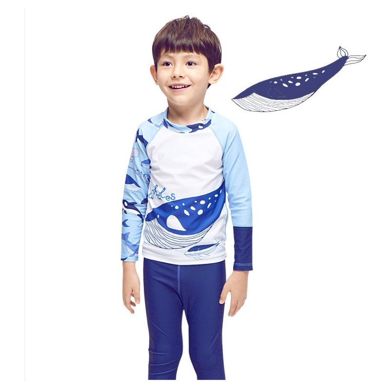 Bộ đồ bơi áo dài tay, quần dài dành cho bé trai whales (ko kèm mũ bơi) mã C39