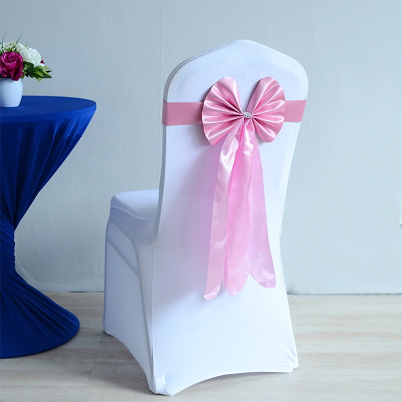 Dây Ruy Băng Thắt Nơ Đuôi Dài Bằng Satin Đính Đá Trang Trí Ghế Ngồi Tiệc Cưới