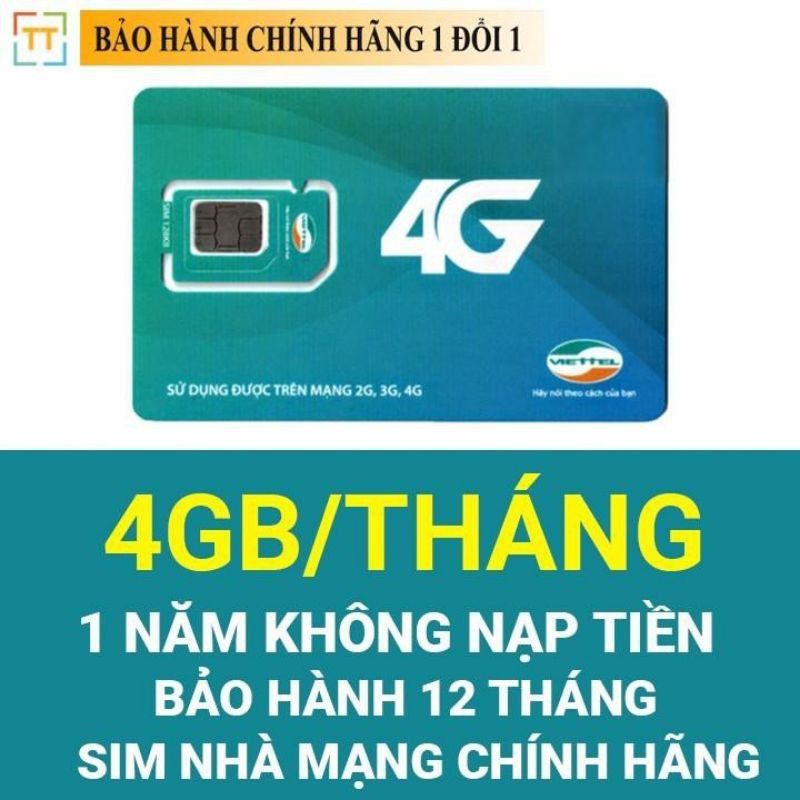 Sim 4G viettell trọn vẹn 1 năm free nạp thẻ