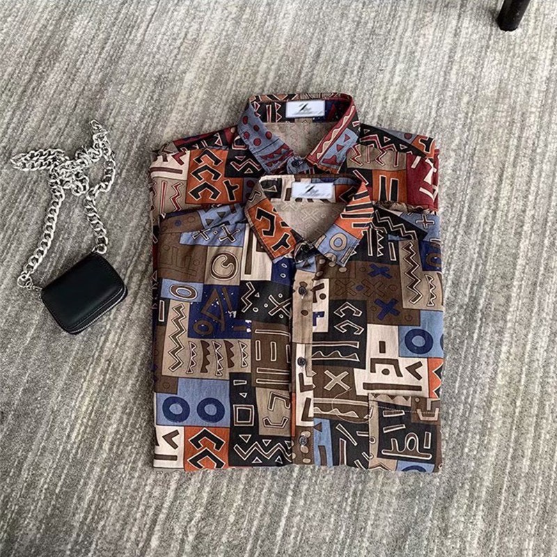 Áo Sơ Mi Nam Cộc Tay Họa Tiết Thổ Cẩm Chất Lụa Cao Cấp,Sơ Mi Dáng Rộng Phong Cách | BigBuy360 - bigbuy360.vn
