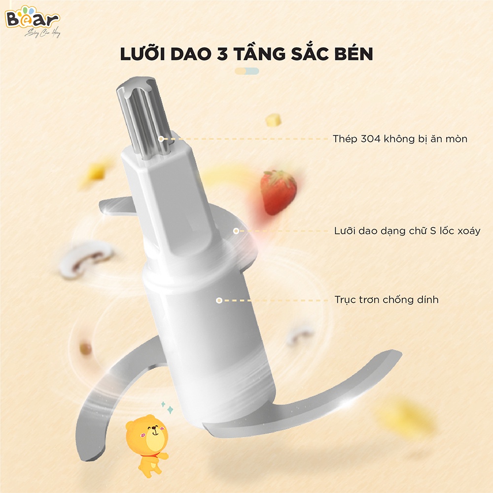 [Bear Chính Hãng]Máy xay ăn dặm Bear 0.6L GR-B06V1 màu xanh công suất 200W, dung tích 600ml, lưỡi xay Inox SUS304.