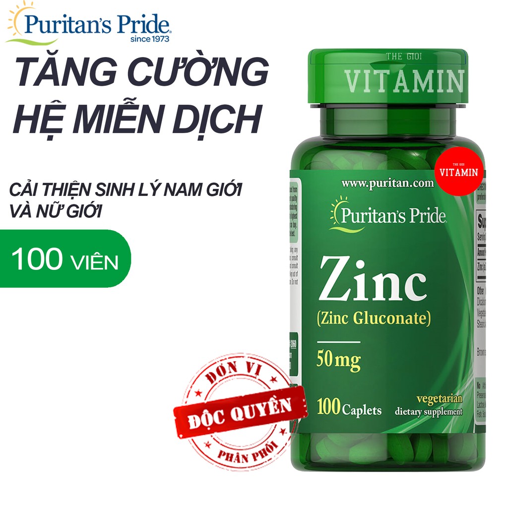 Viên uống kẽm Puritan's Pride Zinc 50mg 100 viên