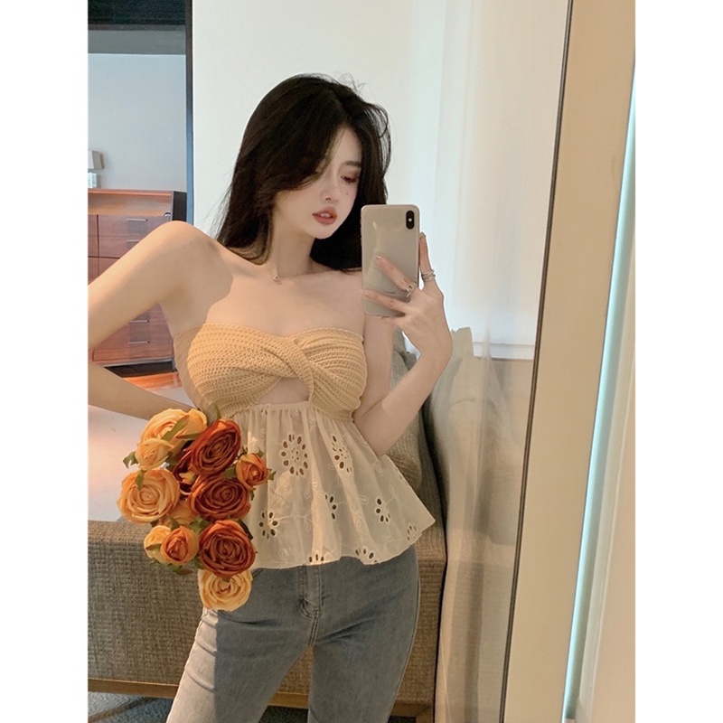 Cocory vn Áo Ống Dệt Kim Hở Lưng Quyến Rũ Thời Trang Mùa Hè Cho Nữ