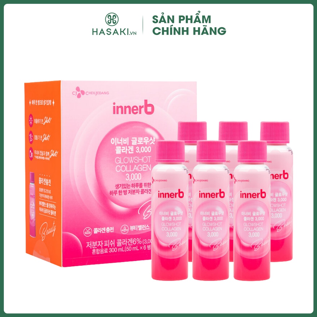 Nước Uống Collagen Làm Đẹp Da InnerB GlowShot Collagen 3000 Hộp 6 Chai x 50ml