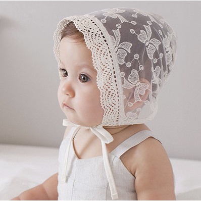 Mũ Trùm Đầu Phối Ren Thêu Họa Tiết Thoáng Khí Phong Cách Hàn Quốc Cho Bé