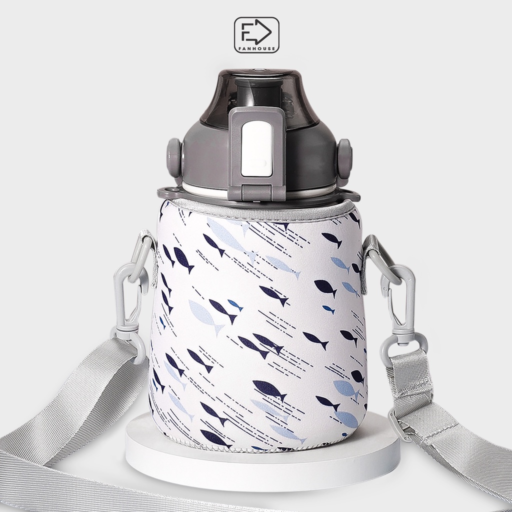 Túi đựng bình giữ nhiệt Béo Ulike 800ml-1000ml Fan House, bao bảo vệ bình nước vải co giãn tuỳ chỉnh kích thước dây đeo