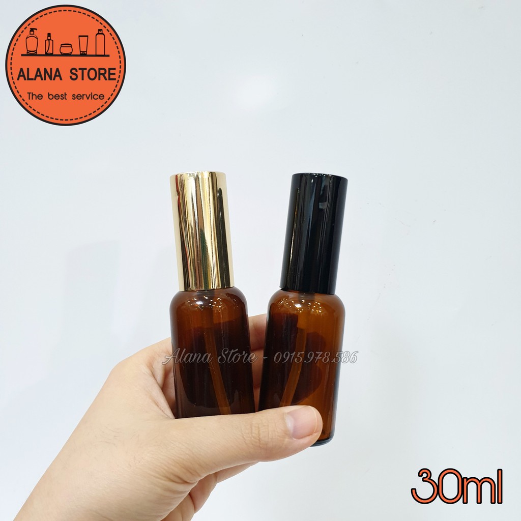 Lọ xịt phun sương thủy tinh nâu nắp nhôm 30ml