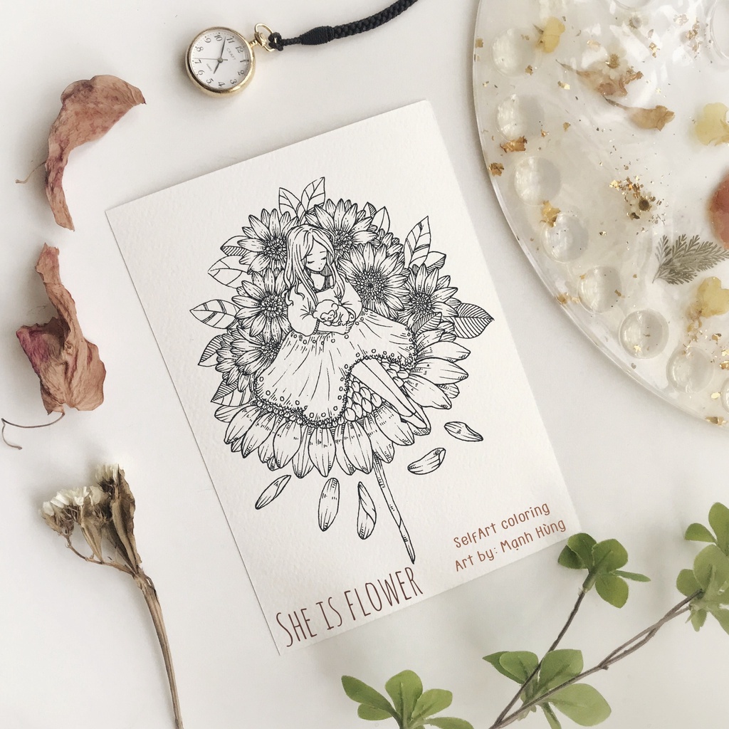 Tranh tô màu của Mạnh hùng - Self Art adult coloring, coloring postcard A5, A6