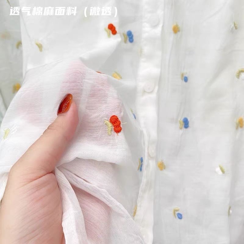 Sơ mi mùa hè mỏng thêu cổ tròn sang trọng