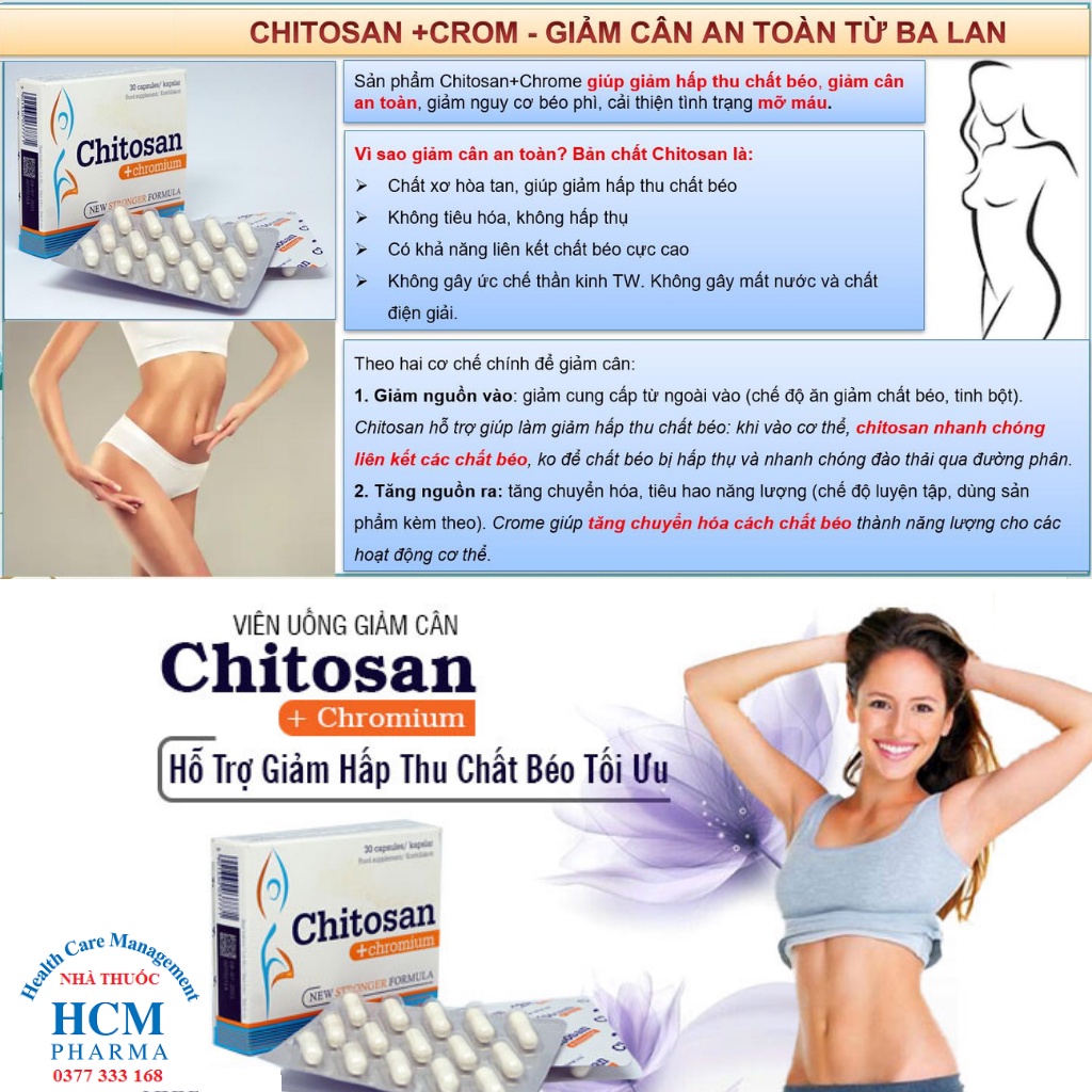 Giảm cân mỡ bụng hiệu quả an toàn CHITOSAN CROM 30 viên nhập khẩu Ba Lan Firugina Demosana Tuýp 20 viên HCM PHARMA TTG03