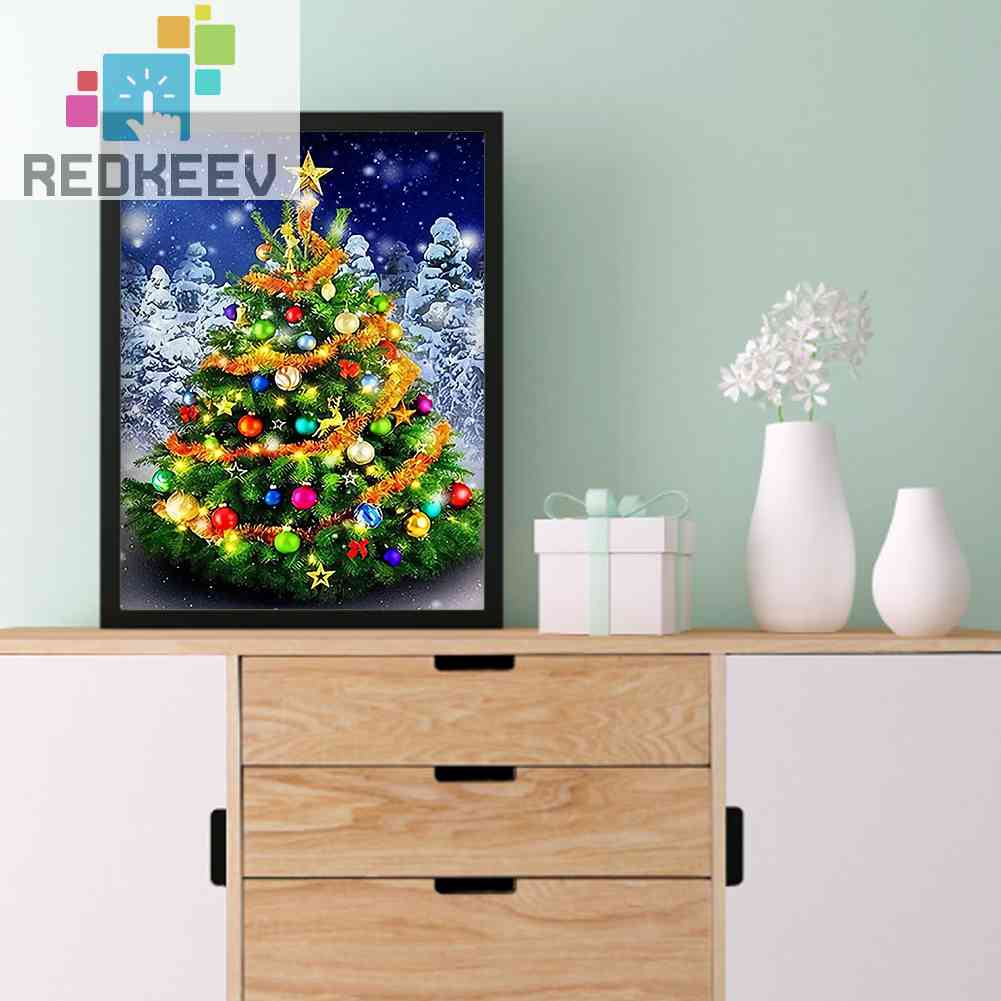 Tranh Đính Đá Kim Cương Toàn Bộ Tròn DIY Hình Cây Thông Giáng Sinh