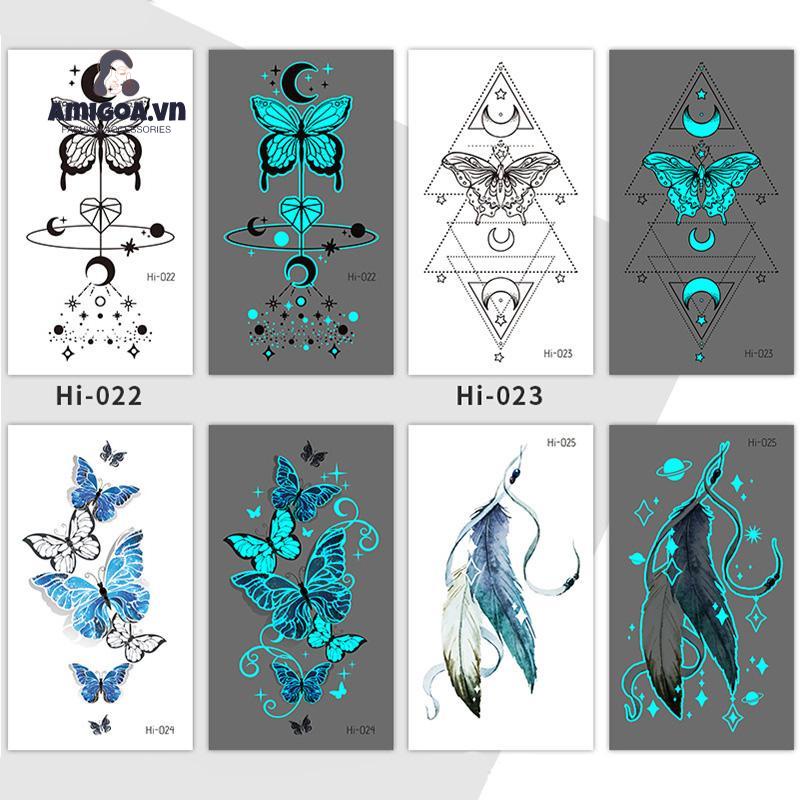 Miếng Dán Hình Xăm Dạ Quang Màu Xanh Dương Độc Đáo Dùng Trang Trí