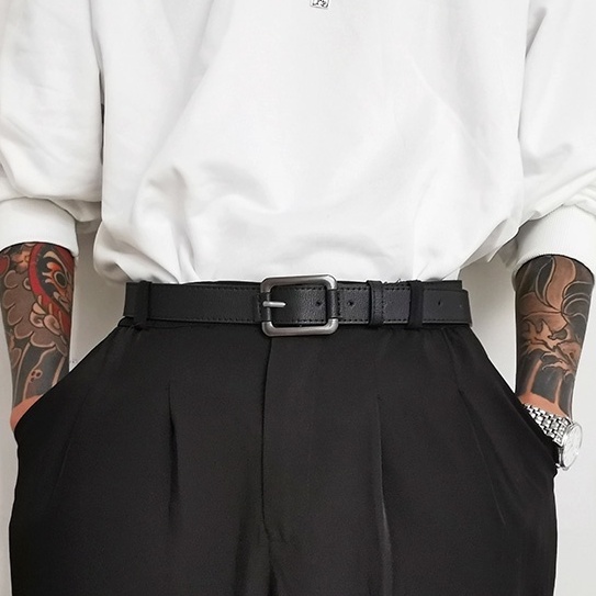 Thắt Lưng Da Nam Nữ Mặt Vuông Cao Cấp KuuClothes Màu Đen - Dây Nịt Lưng Unisex Mặt Kim Loại Da PU Hàn Quốc - DG