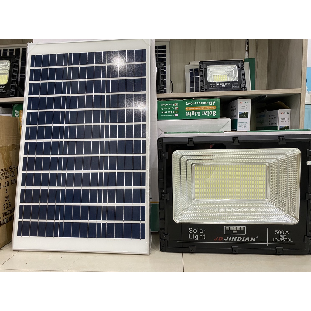 Đèn Năng Lượng Mặt Trời, Đèn Pha JinDian JD-8500L Công Suất 500W - Mẫu Mới 2022, Khung Nhôm, Chip Led "SMD"- BH 02 Năm