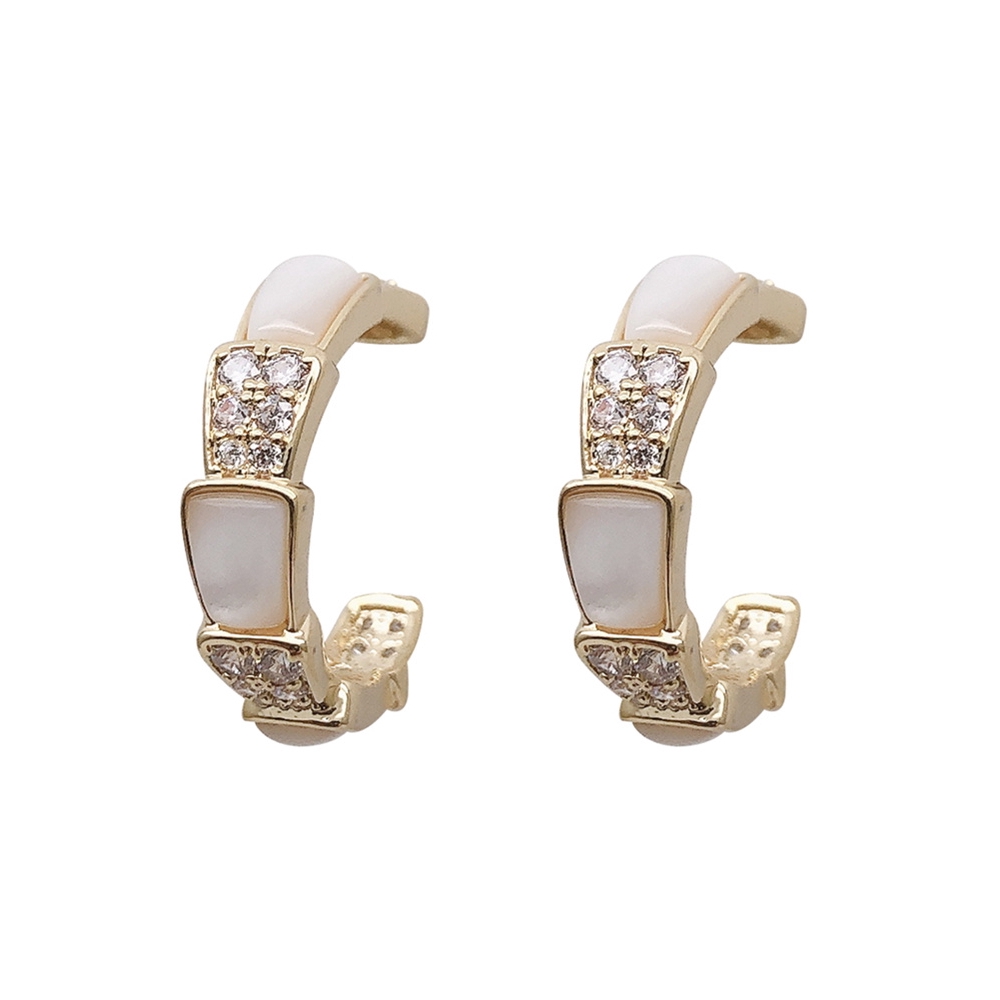 Khuyên Tai Hình Bán Nguyệt Chữ C Đính Đá opal Lấp Lánh Phong Cách Hàn Quốc