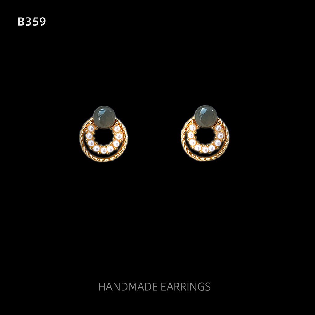 Bông tai đính ngọc tròn Mạ bạc 925 cao cấp B359